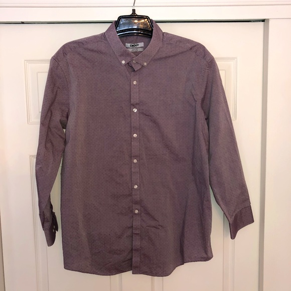 DKNY Slim Fit Mauve Polka Button Down, 17.5-32/33 - Picture 1 of 5